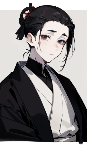 Black kimono from the Taisho period、(Pale-faced man)、(disease)、Upper Body