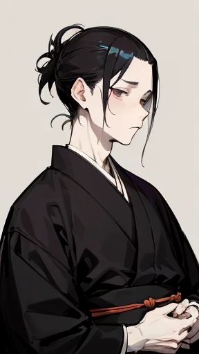 Black kimono from the Taisho period、（Pale-faced man）、（disease）、Upper Body