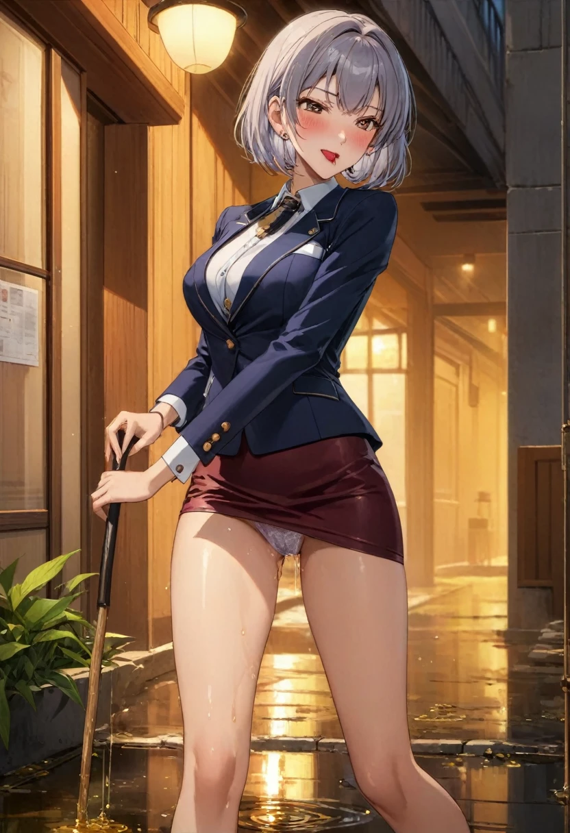 Knee-high stockings, garter belt、Beautiful Secretary, Office Table, Perfect body, sexy, Full Body Shot, 銀色Short Bob, Licking lips, Sony FEGM, high quality, 超High resolution, retina, Accurate, masterpiece, Anatomically correct, Textured skin, Very detailed, high quality, Attention to detail, 最high quality, High resolution, 1080p Show your ass and seduce、Tight mini skirt Michael Stiletto heels A tight skirt so long that your underwear is barely visible Beautiful ass、Beautiful legs、Stick your butt out、腰を曲げてStick your butt out 前屈姿勢でStick your butt out 最high quality, high quality, High resolution, Beautiful woman, High detail, Good lighting, Obscene, conversion,Nipple Cover、 (((Tight mini skirt))), (((incontinence))), (((Pee))), (((Pee on your own))), (Peeが足に流れ落ちる), Peeの染み, (puddle), (最高のBeautiful legs), Nice long legs, lipstick, Detailed face, Pretty face, Embarrassed and blushing face, Humiliated, ((In a wide alley)), Hehertz、garter beltにKnee-high stockings、Short Bob、Silver Hair、Clear urine Shaven Exposed genitals