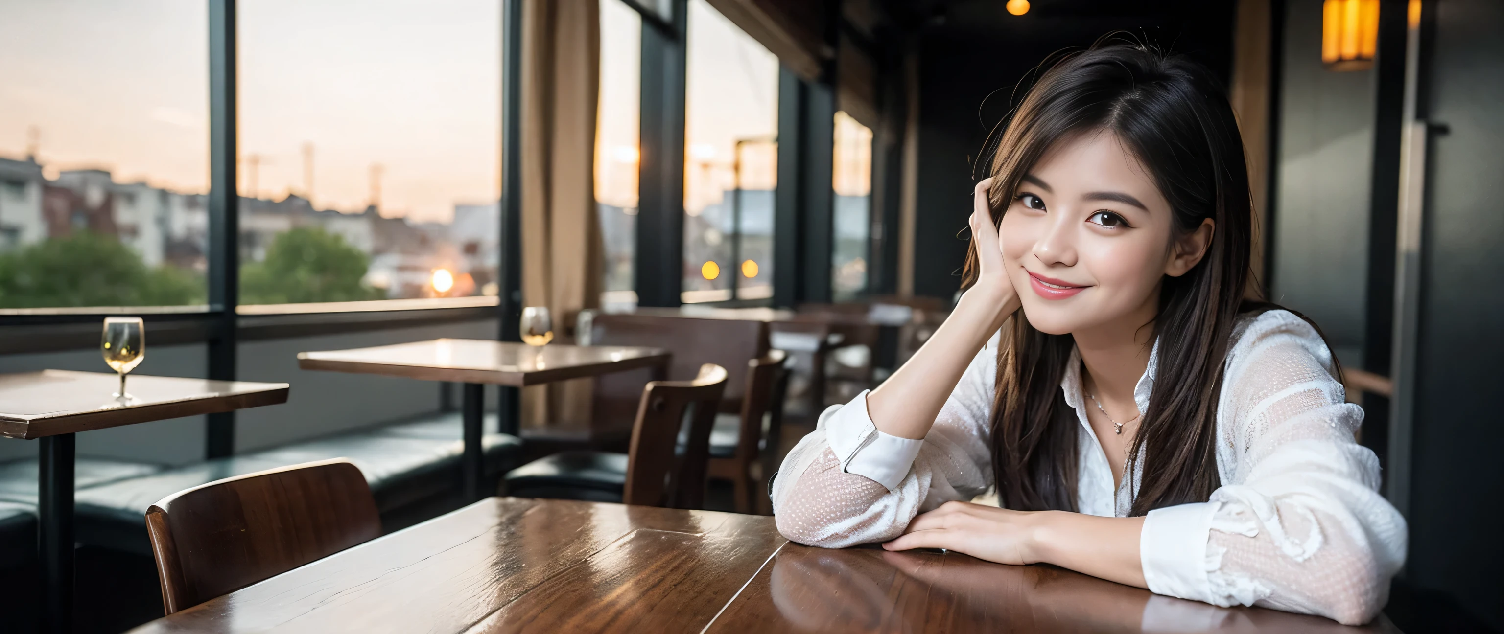 ((highest quality、8k、masterpiece:1.3))、1 male, 1 female、couple、Lovers、Couple、Slim body、((Bob Hale、Straight hair:1.2))、(to be born, highest quality, masterpiece:1.5), (Realistic, Intricate details:1.2), Wine glass on the table、Shine light on your face、 Amazing view of the sunset sky and clouds、Amazing mountain views、A bright smile、The wonderfulness of smile、Bright image、The beauty of wine, Beautiful Face, blue eyes, The light shines on your face, Blushing, short hair,Bright Face、 (43 years old), 39 years old, red wine 、Appetizers、Italian food、Wine bottle、Champagne、sparkling wine、Two beauties、Brown Hair、Shortcuts、Long sleeve shirt、dress、Pretty Woman 1, (Slim face), (The body is slim), (Brown Hair), (Shortcuts), cheeks turn a little red,Attractive beauty、, Out of the window, A beautiful and detailed night view unfolds.........., restaurant, In a prominent place (From the waist up) Nova Frog Style, actress, model, Upper Body, White wine, slim, wine glass, A wine glass placed in the middle, smile, (smile: 1.15), Beautiful fine grain, Depth f/2,saturation, High Contrast, Strong light and shadow,Moist Body:1.5、3D texture、Delicate eyes、Brown Hair、The hair is very shiny、