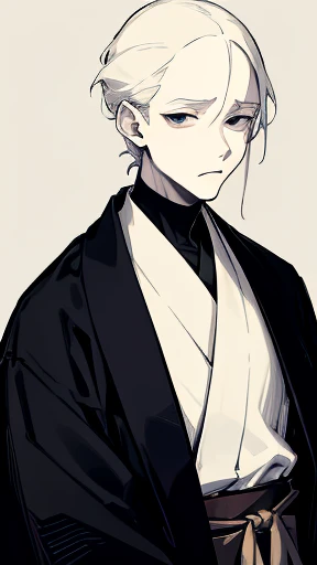 Black kimono from the Taisho period、(Pale-faced man)、(Sick man)、Upper Body