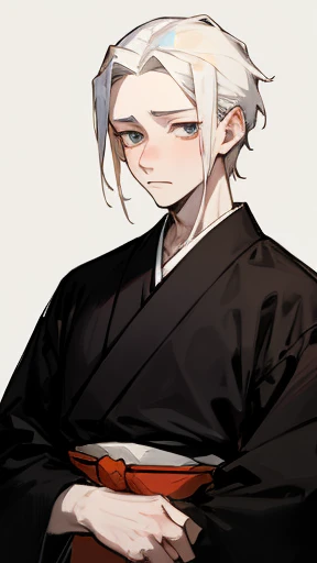 Black kimono from the Taisho period、（Pale-faced man）、（Sick man）、Upper Body、Game Description