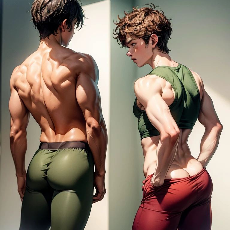 watercolor, Peter Pan examines the buttocks of a 17-year-old Brazilian boy, wearing tight sweatpants with a protruding convex codpiece. Muscular, with round, firm, perfect buttocks,
Aesthetic, erotic, beautiful, in the style of Caravaggio