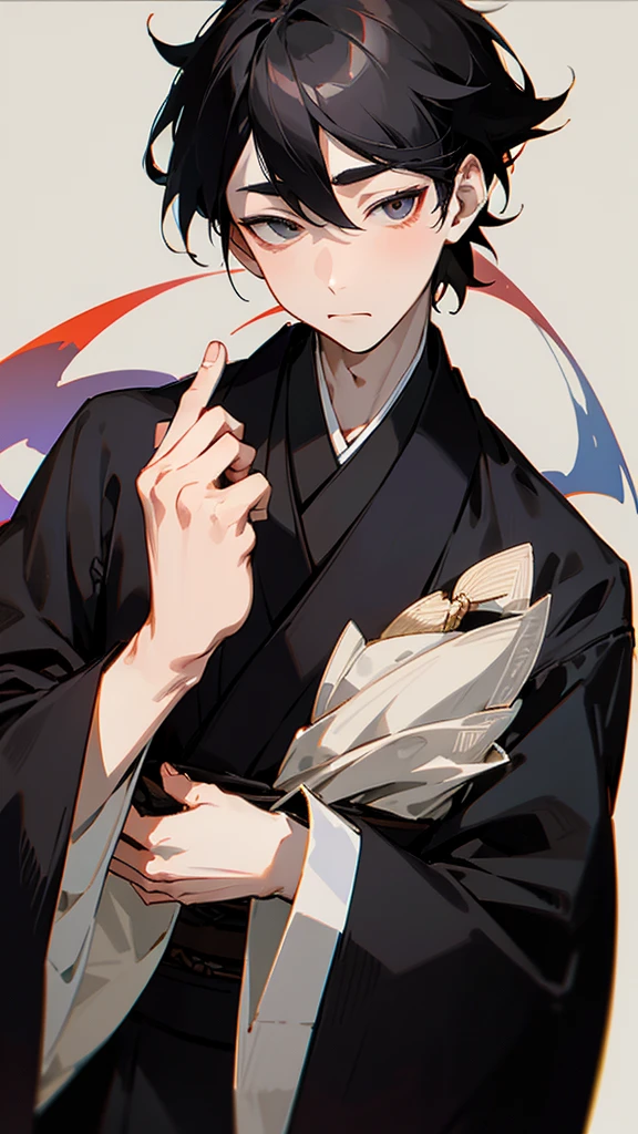 Black kimono from the Taisho period、（Pale-faced man）、（Sick man）、Upper Body、For game advertising