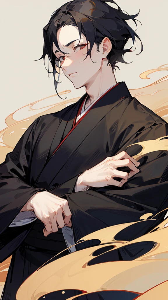 Black kimono from the Taisho period、（Pale-faced man）、（Sick man）、Upper Body、Game Description