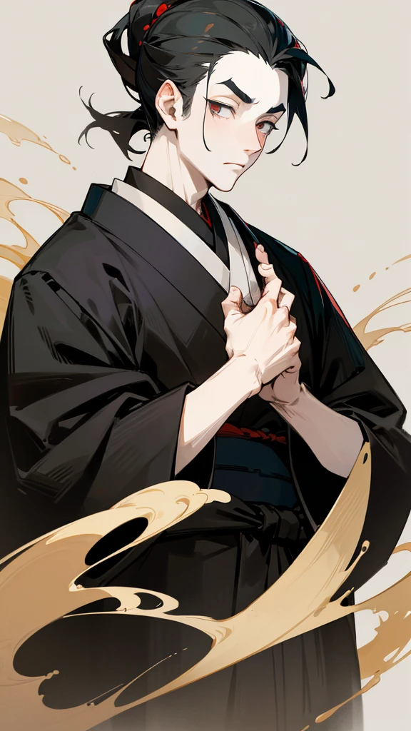Black kimono from the Taisho period、（Pale-faced man）、（Sick man）、Upper Body、Game Description