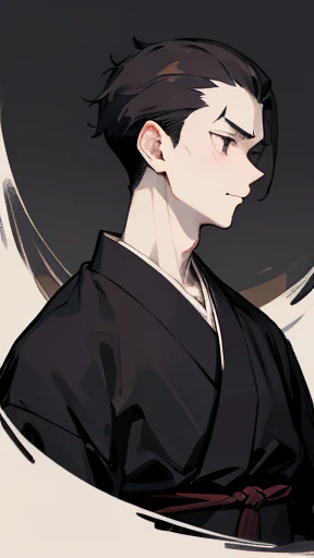 Black kimono from the Taisho period、(Pale-faced man)、(Sick man)、Upper Body、Game Description