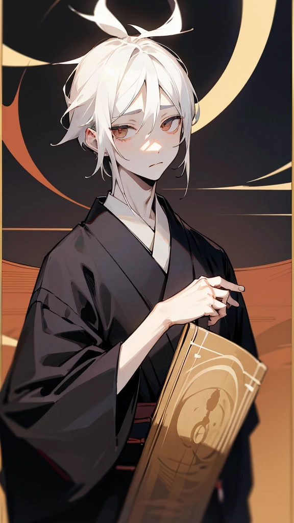 Black kimono from the Taisho period、(Pale-faced man)、(Sick man)、Upper Body、