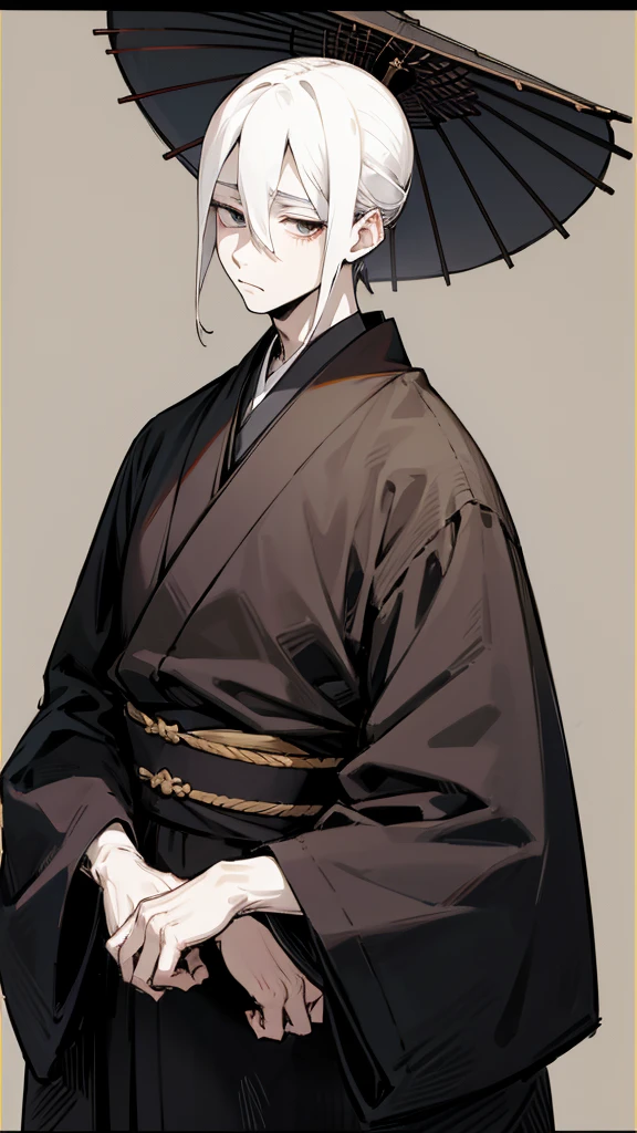 Black kimono from the Taisho period、(Pale-faced man)、(Sick man)、Upper Body、