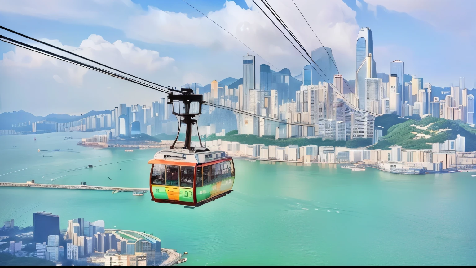Alafid Cable Car,City skyline and water in the background, Hongkong, city like Hongkong, in Hongkong, Shenzhen, Interesting background, city View, 4 0 9 6, charming, nice, beautiful scenery, Photo taken in 2 0 2 0, gondola, wonderful, around the city, skyline display, Superior quality, Guangjian, Elevated