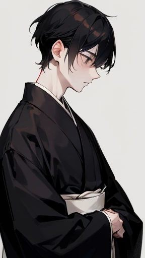 Black kimono from the Taisho period、Mourning clothes、(Pale-faced man)、(Sick man)、Upper Body、