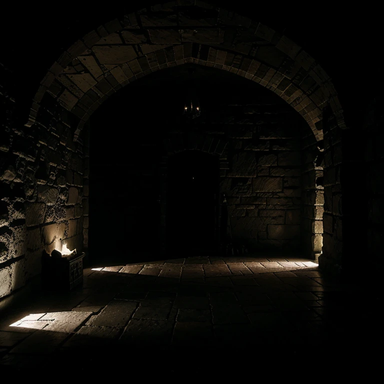 The haunted castle's dark and gloomy dungeon interior.