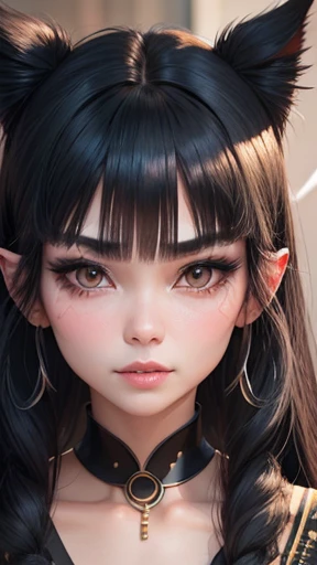 black hair, hair bobbles, wince, longeyelashes, solid circle eyes, ear blush, fang, drop shadow, stereogram, tachi-e, pov, 8k, ccurate, best quality, high details, award winning