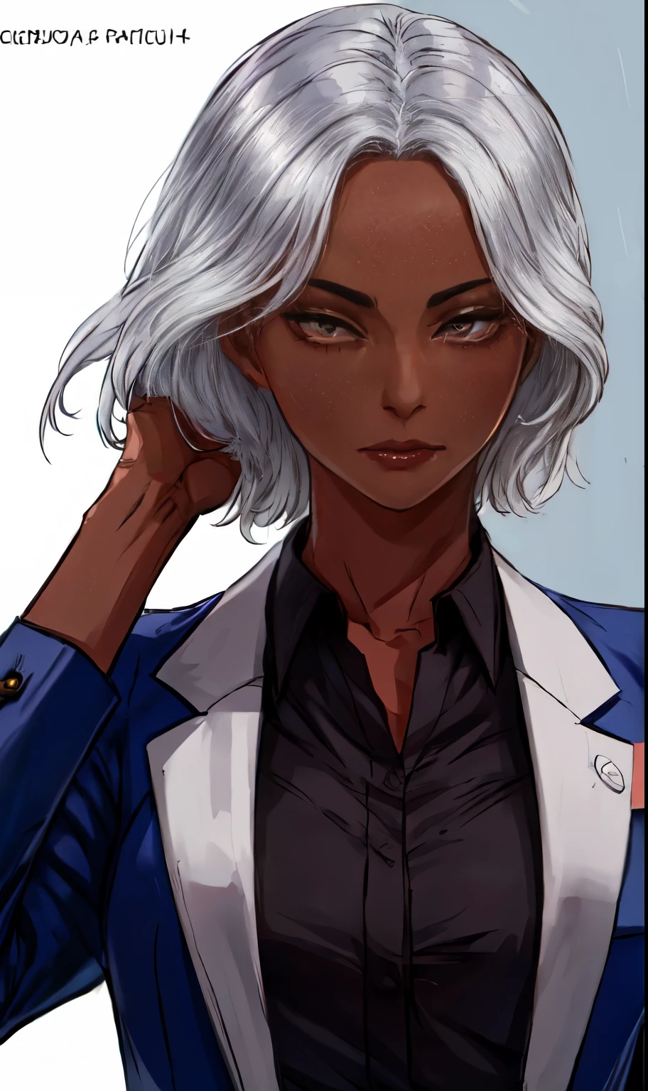 (best quality,highres,masterpiece:1.2), ultra-detailed, (realistic:1.37) portrait, painting (by ratatatat74:1.25), 1girl, solo, (dark skin:1.31), silver hair, office suit, Strict Notes: - tags are arranged in order from subject to detail,First, the topic description(portrait, painting),Then there are the attributes and details of the characters(1girl, solo, dark skin, silver hair, office suit, strict)。 - In each description,You can use brackets to increase or decrease the strength of keywords.,To meet the needs of creation。 - Used tags related to image quality and art style at the beginning,To ensure the generated images are of high quality and realistic。 - Focus on describing the characteristics and image of the characters(dark skin, silver hair, office suit, strict),To better guide the generator to draw details。 - No specific scene or background,In order to make the generated pictures more free and diverse。 - Finally, the tag portrait was used,Used to specify the screen type。 According to my opinion,You can try to generate some pictures,And adjust and optimize according to the generated results。If needed,I can always provide you with more themes。