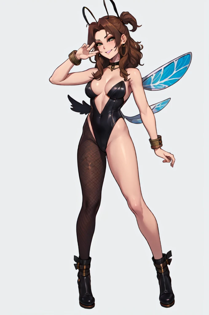 sfw, cartoon, aerith gainsborough reimagined as a ????? girl in honeybee costume frome final fantasy 7, full body, (masterpiece, best quality), beautiful face, (22yr old, beautiful girl, solo:1.1),brown_hair ,long_hair, pixiv, evil smile, sadistic, ?????? lips, seductive eyes, drooping eyes, provocative expression, smirks, squint, enraptured, fascinated, scornful laughter, aroused, lovely, naughty face, half closed eyes, fearless smile, crazy smile,toned female, glamorous perfect female proportion, wide ????, extremely shiny, reflecting light, awesome metallic surface texture, cute, akiba, anime face, moe, yellow and black striped hair, wasp ornament, Yellow and black striped boots, wasp transparent wings, bee Transparent wings, wasp antennae, wasp printed, Honeycomb printed, poison needle, yellow and black striped fur, spike choker, earrings, best quality, amazing quality, very aesthetic,