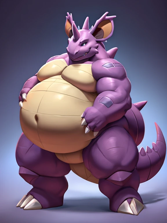 Obese Pokemon nidoking, , super metabolic belly, pinup 