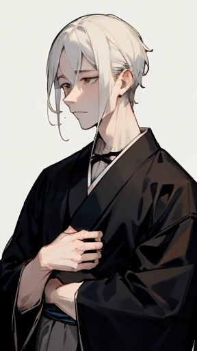 Black kimono from the Taisho period、Mourning clothes、(Pale-faced man)、(Sick man)、Upper Body、
