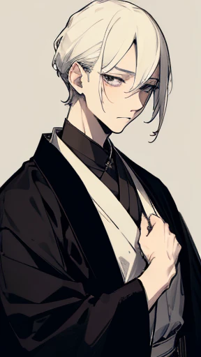 Black kimono from the Taisho period、Mourning clothes、(Pale-faced man)、(Sick man)、Upper Body、