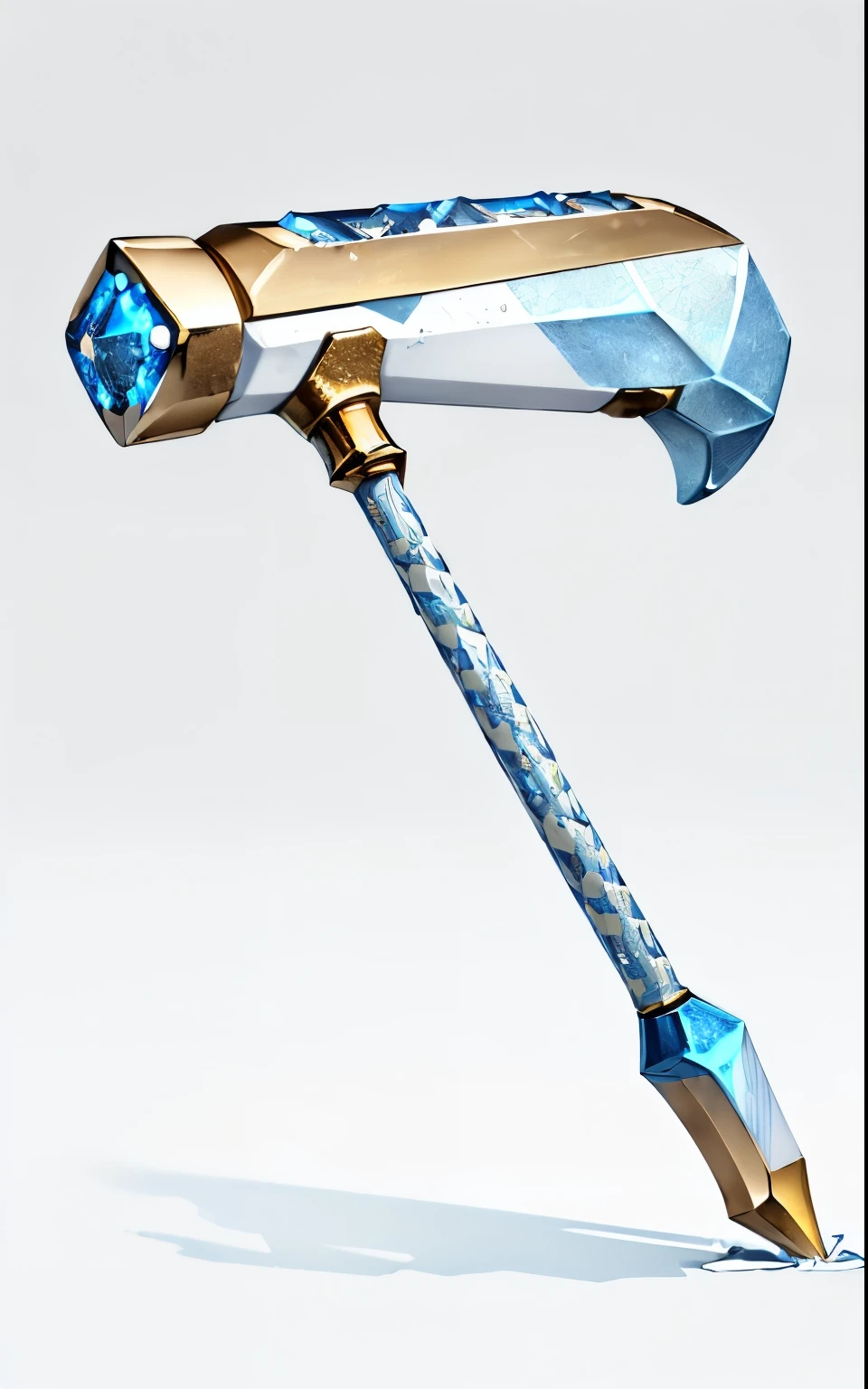 ((Sledgehammer，金色Pattern，blue diamonds)),(((best quality))), (((masterpiece))), arms, Sledgehammer, Heavy hammer, Hammer in role playing games, 欧式arms, White background, Clear lines, Metallic luster，Colorful colors,gorgeous，fine，Pattern