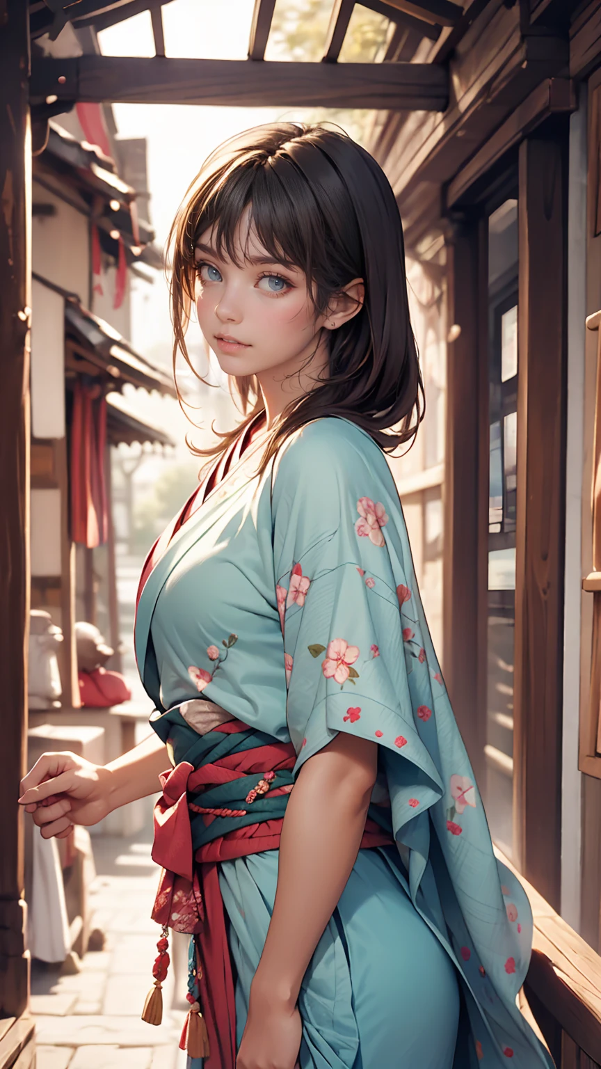 beautiful, masterpiece, highest quality, Highly detailed face, Perfect lighting, One girl, alone, matoi ryuuko, kimono, kimono, short kimono, Cowboy Shot