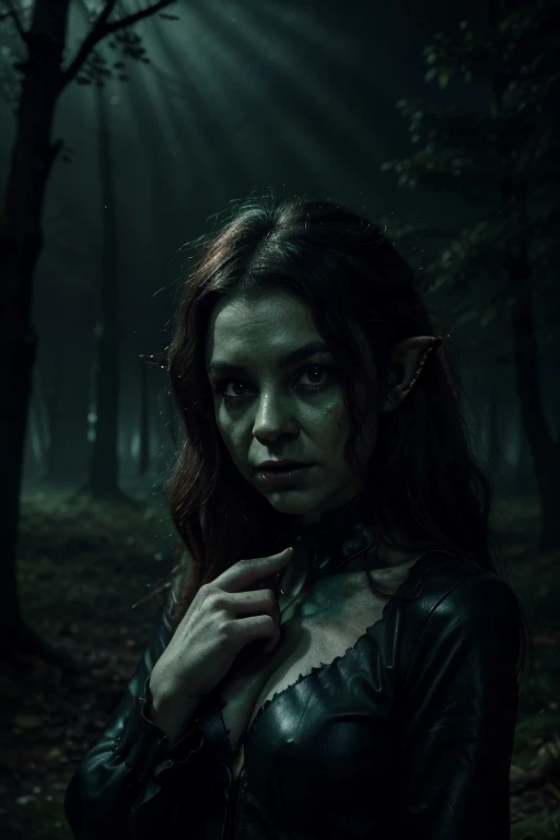 best quality,ultra-detailed,goblin woman,dark fantasy,sharp focus,goblin eyes,long sharp nose,detailed lips,wild hair,green skin,female goblin,spiky ears,fierce expression,eerie background,grim atmosphere,dramatic lighting,goblin creature,mythical creature,creepy,otherworldly,goblin kingdom,haunting,enchanted forest,mystery,hidden treasures,magic,mythology,dangerous,enchanted,shadowy figures,dark shadows,gnarled trees,spooky silhouette,sinister presence,magical aura,ominous fog,supernatural,mythical realm,unsettling,enchanted glow,dark fantasy art