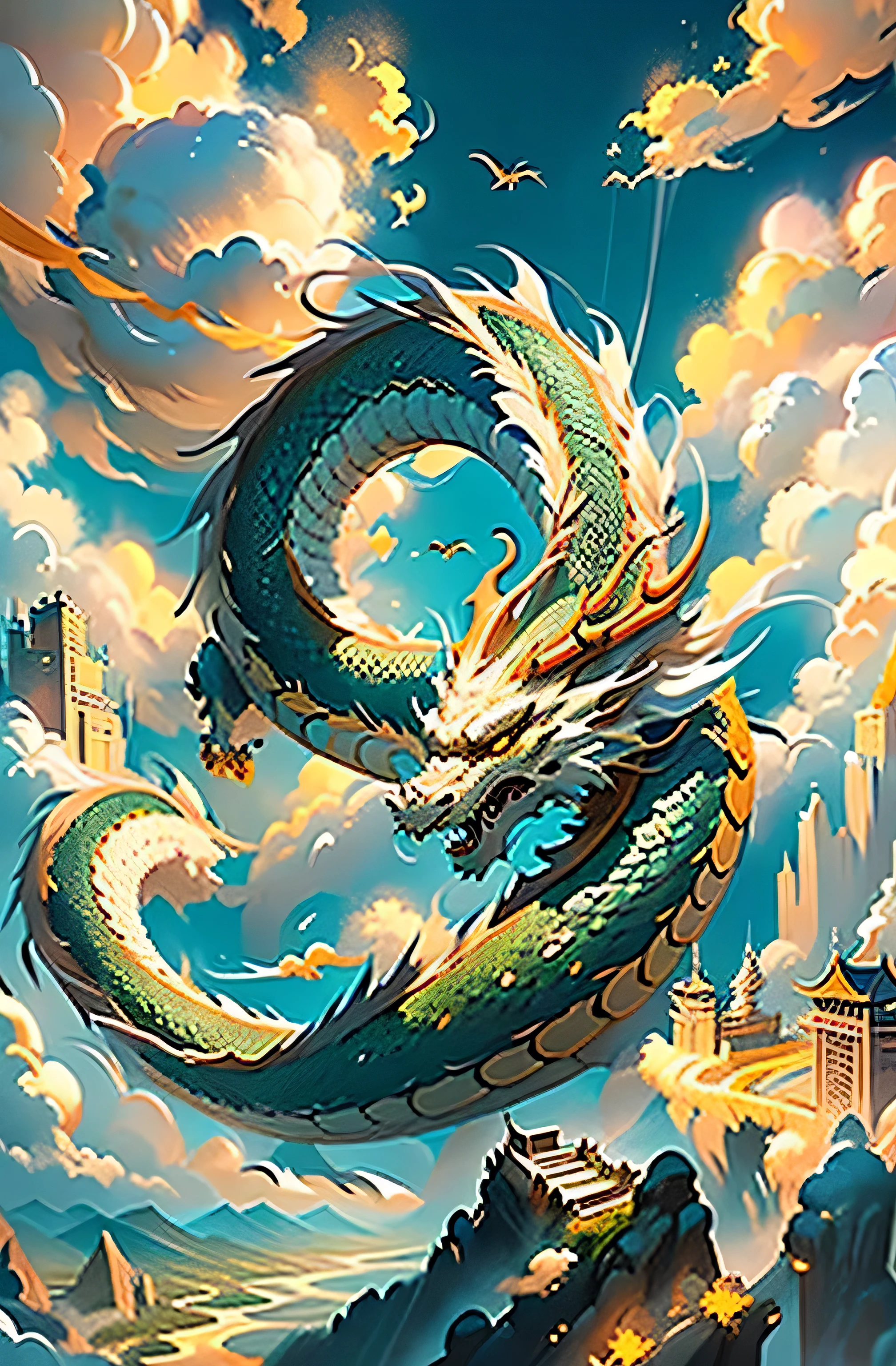 One-stop service, Flying through the air, Fantasy Art, Dragon, portrait, Dragon pattern, smooth Chinese dragon, Chinese dragon, Golden Dragon, Dragon in the background, Hand drawn 3d dragon, Fenglong, Chinese dragon, White background