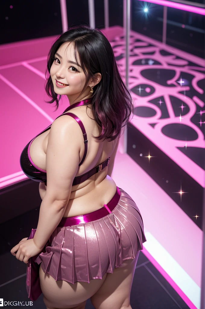 masterpiece,ultra detailed,(???????????,backshot, sparkle  micro skirt,:1.3),(pubic hair:1.3),(from above:1.2),wetty ?????,???????,look at viewer,thick arms,black hair,27 years old,(tareme:1.2),(curvy mature female:1.3),adult beautiful oval face,sweaty,underboobs,beautiful,,(at nightclub,danceclub,dark pink light:1.3),(happy smile),,(standing ?????????? and spreading legs),?????? grab,(thick  thighs:1.2),excessive ???,armpit hair