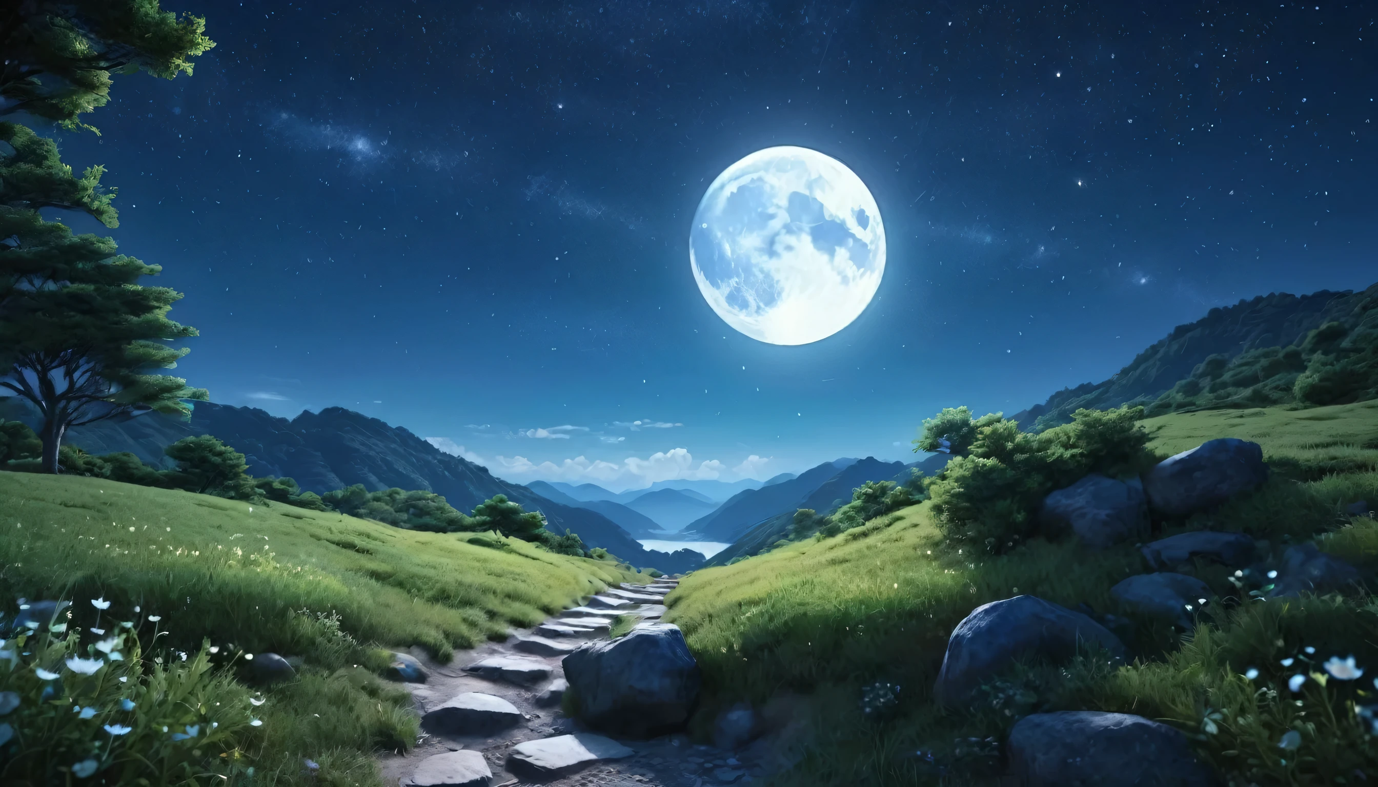 Super realistic、8K、Starry sky full of starilky way、moonlight、silence、Mystical scenery、move、be healed、hope