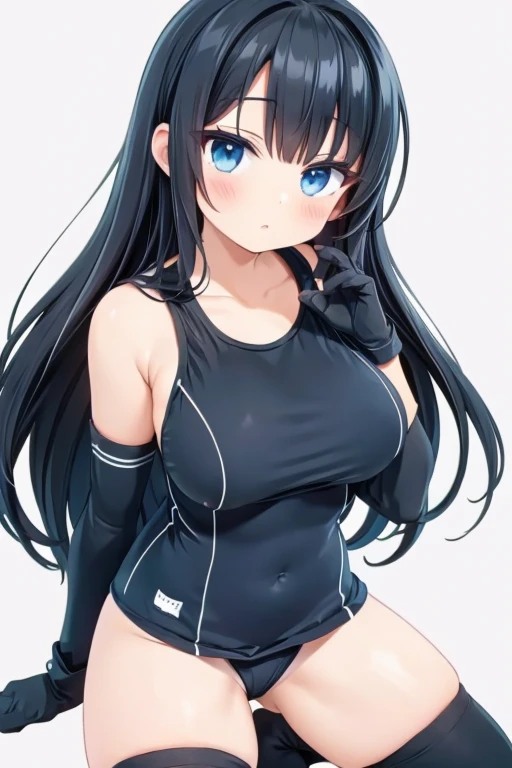 Black hair, long hair, big breasts, big butt, (school swimsuit), ((long gloves)), (((knee high socks))),