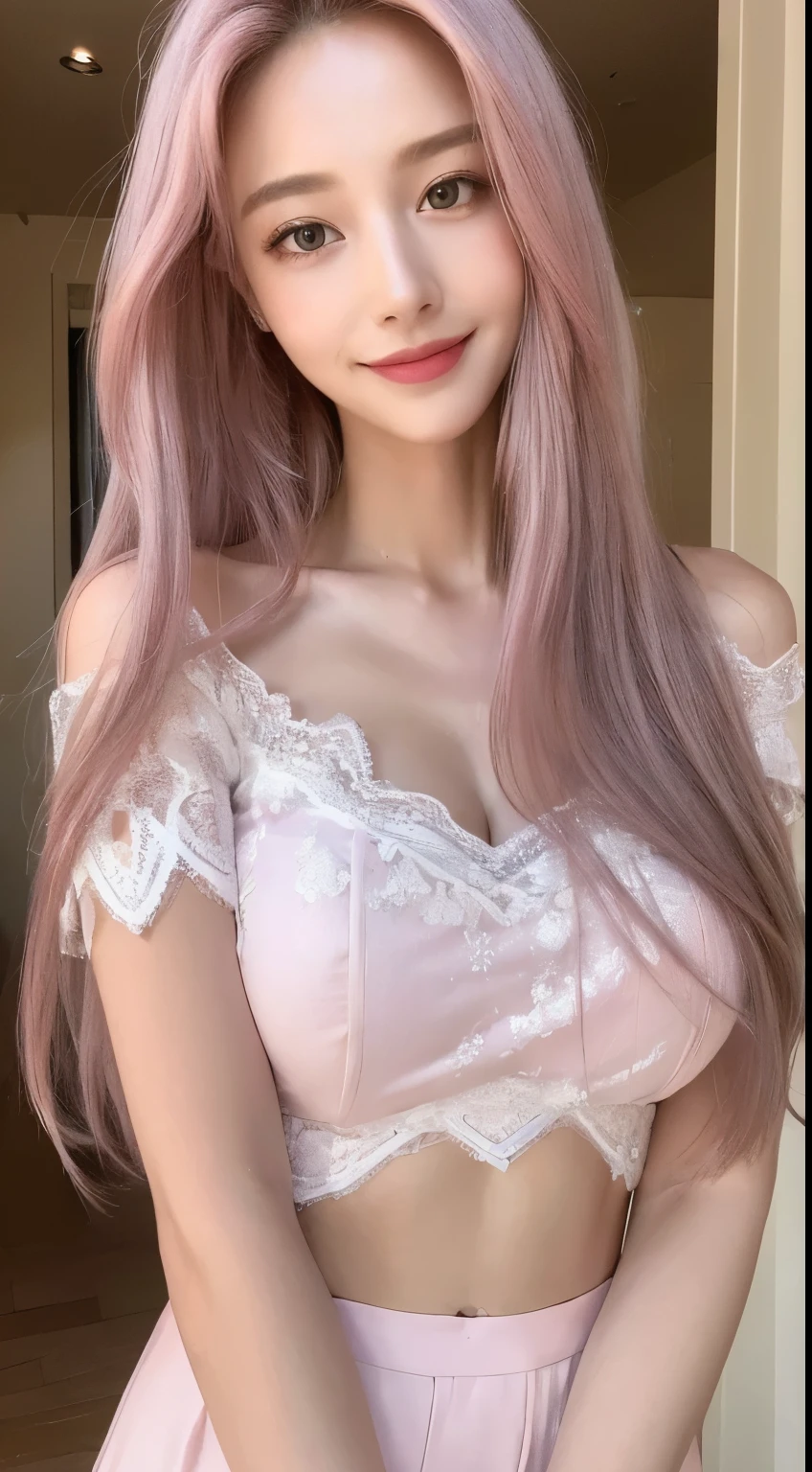 official art, masterpiece, sharp focus, (beautiful gorgeous cute chinese woman:1.3), (beautiful and cute chinese woman:1.3), chinese beauty, delicate beautiful hair and eyes and face, realistic, super detailed, beauty, blue sky, glowing white particles, (side light: 1.2), sunlight, white clouds, fine clouds, slender, nice breasts and big buttocks, smile with teeth, ((laugh with eyes, open your eyes)), landscape, long straight hair, sexy styling, buildings, (city view: 1.7), Dynamic hair, long straight hair, detailed platinum-pink hair, sparkling blue eyes, (super fine blue cutout bra + HD shot white openwork panties: 1.4), hair accessories, magnificent scenery,