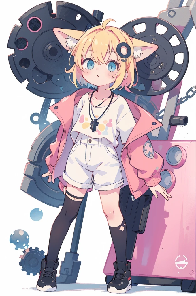 watercolor (Ease):1.35,Splash of Color,rich and colorful,Flat Color,// whole body,White background,Hair accessories,Simple background,cube Hair accessories,Blonde Hair,1 girl,Bangs,high quality,Cyberpunk,Gears of the machine,Quantum punk,Nano punk,
masterpiece,最high quality,(((Onyx Theme))),(Perfect onyx),(1 girl),chili,Fox ears、Transparent pink short hair,Simple background,Head tilt,Albinism,[watercolor],Necklace,oversized jacket、Hot Pants