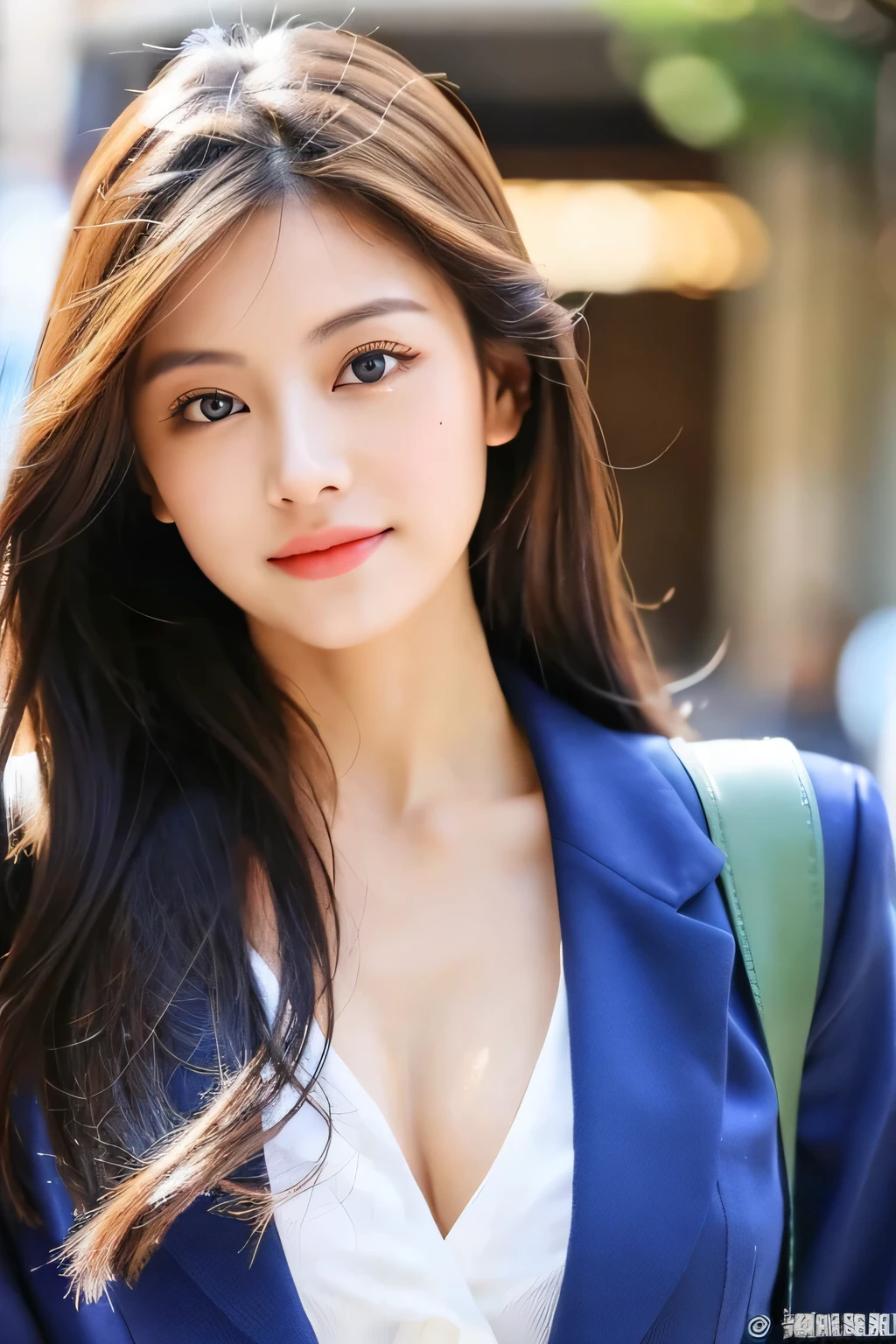 (masterpiece), 最high quality, Expressive eyes, Perfect Face,Cleavage,Cute Face,Beautiful Face,double eyelid,Supermodel,Sexy pose、Jacket、Perfect Anatomy、Beautiful and mysterious,high quality,Realistic,Japan,Beautiful woman,gravure,Fashionable 、sunlight、outside、Professional、