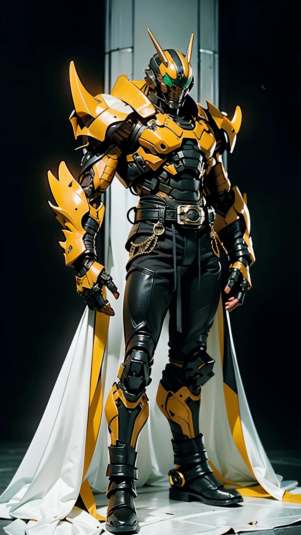 A man wearing a full-face helmet, a fantasy-style biotech armored combat suit, green eyes, (a composite layered chest armor), fully enclosed shoulder guards, matching arm and leg guards, the belt is adorned with fangs biting into gem, (the color scheme is primarily black with red accents), the design balances heavy with agility, a high-tech bio-mecha armor, (Armor Concept Inspired by Godzilla, stand on the top of a skyscraper in a futuristic sci-fi city), this character embodies a finely crafted fantasy-surreal style armored hero in anime style, exquisite and mature manga art style, (element, plasma, energy, the armor glows), ((male:1.5)), metallic, real texture material, dramatic, high definition, best quality, highres, ultra-detailed, ultra-fine painting, extremely delicate, professional, perfect body proportions, golden ratio, anatomically correct, symmetrical face, extremely detailed eyes and face, high quality eyes, creativity, RAW photo, UHD, 32k, Natural light, cinematic lighting, masterpiece-anatomy-perfect, masterpiece:1.5