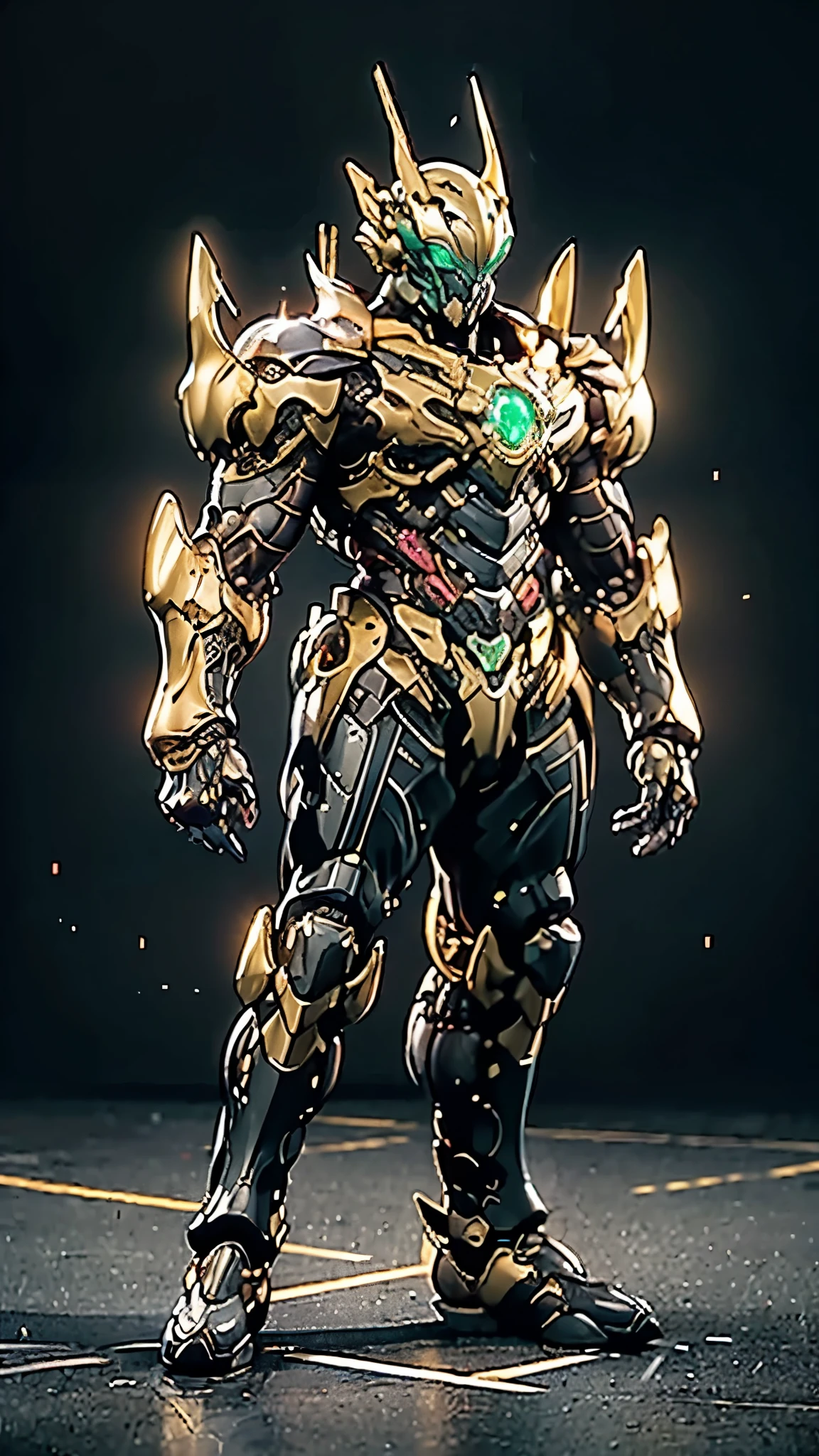 A man wearing a full-face helmet, a fantasy-style biotech armored combat suit, green eyes, (a composite layered chest armor), fully enclosed shoulder guards, matching arm and leg guards, the belt is adorned with fangs biting into gem, (the color scheme is primarily black with red accents), the design balances heavy with agility, a high-tech bio-mecha armor, (Armor Concept Inspired by Godzilla, stand on the top of a skyscraper in a futuristic sci-fi city), this character embodies a finely crafted fantasy-surreal style armored hero in anime style, exquisite and mature manga art style, (element, plasma, energy, the armor glows), ((male:1.5)), metallic, real texture material, dramatic, high definition, best quality, highres, ultra-detailed, ultra-fine painting, extremely delicate, professional, perfect body proportions, golden ratio, anatomically correct, symmetrical face, extremely detailed eyes and face, high quality eyes, creativity, RAW photo, UHD, 32k, Natural light, cinematic lighting, masterpiece-anatomy-perfect, masterpiece:1.5