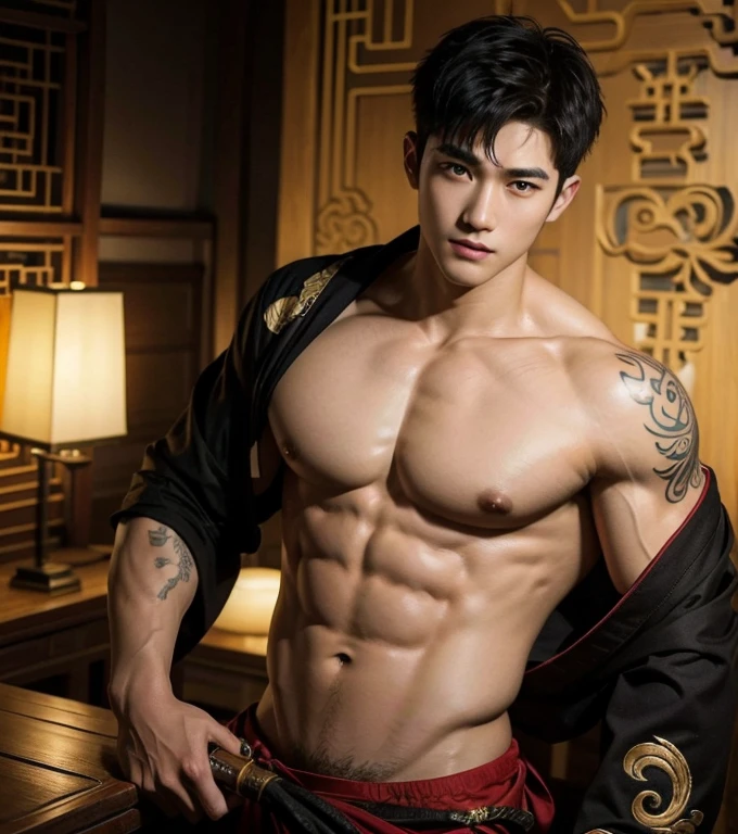 Chinese Men God, Mythology, Chinese odyssy, Handsome , young baby face, Topless, Muscles, Athlete body, big chest abs, Full Frame, Sexy, Professional Lighting, open Hanfu Outfit, Chinese Heaven Background, , Sexy dick shape, manly Warrior, Hanfu God, Hanfu Male, Hanfu Nobel, naked, Seduce, Sex Appeals, Alafard man shirtless carrying a wet transparent coast, muscular body, handsome, manly, inspirite by Zhang Han, Cai Xukun, Kim Do-young, Inspired by Bian Shoumin, Inspired by Xiao Yuncong, yihao ren, yanjun cheng, jinyiwei, inspired by Huang Gongwang, xintong chen, Jacket ,nice butts,naked, long big dick erection, perfect dick, detailed dick , Tattoo chest, tattoo hands, tattoo arms, tattoo belly, clear studio light, night ancient chinese Buddhism temple background, detailed background, fantasy Chinese themed, the best resolution, 8k, Ultra fullHD, look at the viewer, catching eyes,