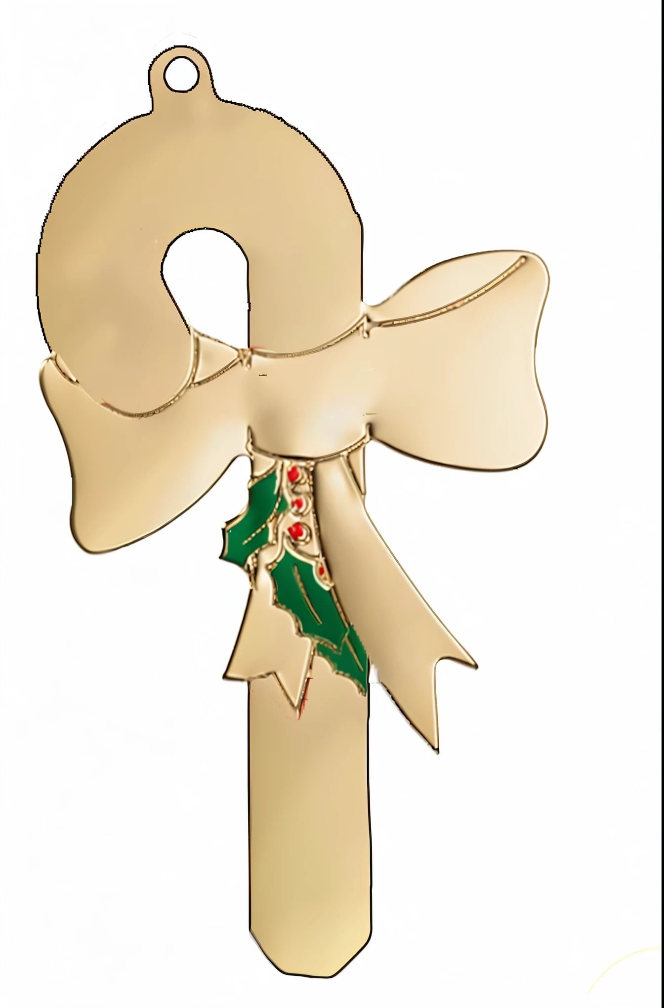 Close up of a cross with ribbon and holly leaves, Decorationsal bow, -h 1024, - Hours 1 0 2 4, Candy bars, Mint pattern, Very detailed, Gold Ribbon, detailed, Decorations, n-6, Inspired by Rudolf F.. Ingel, Cartoon shading, n-9, n- 9, Cartoon shading