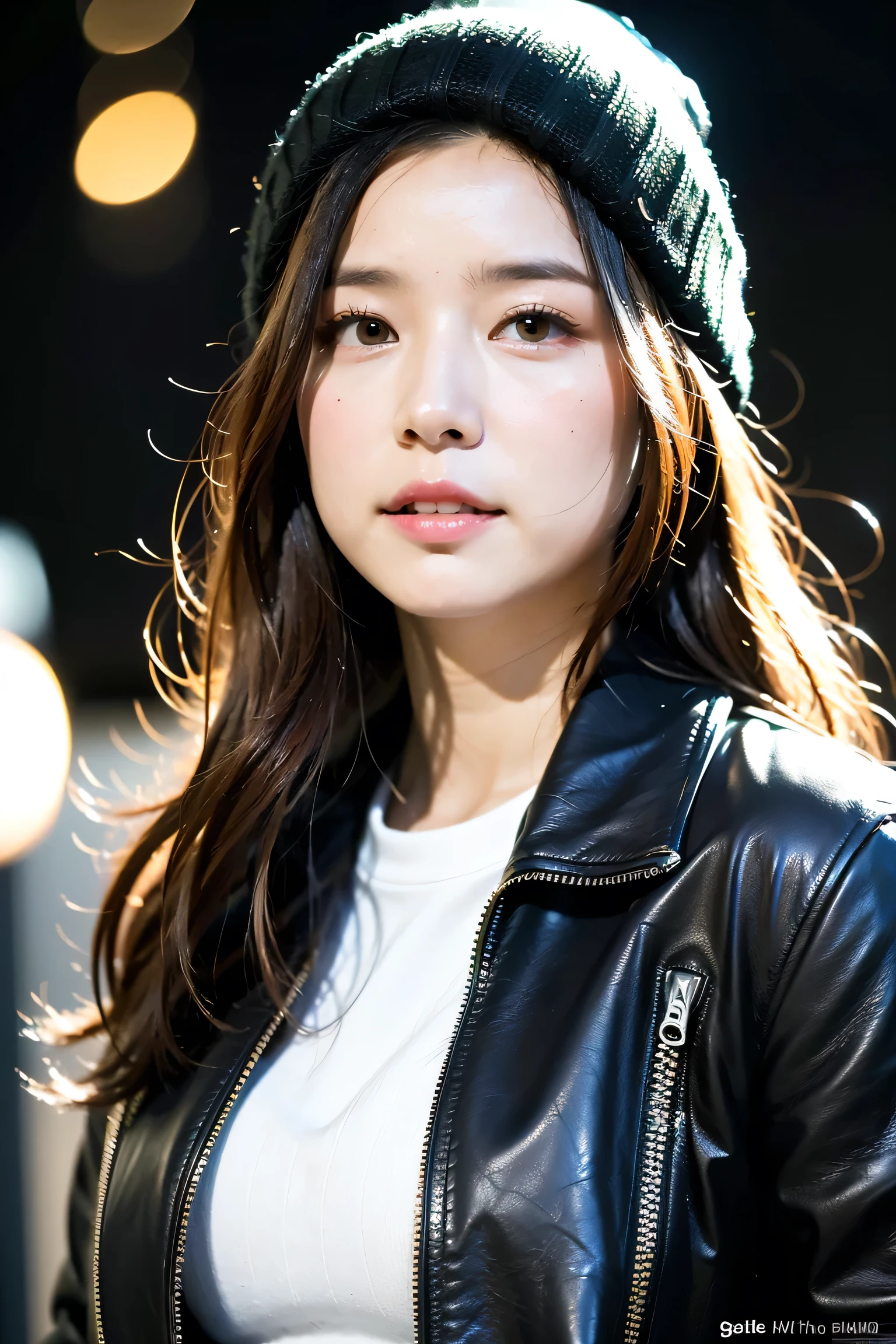 (
(8k:1.27), highest quality, masterpiece, Ultra-high resolution:1.2) Beautiful Japanese women photos
(beautiful:1.1) (Sci-fi warrior woman:1.1) Space Soldier, (Beanie:1.61) (leather jacket:1.21) Complex and elegant, Fantasy, detailed, By Greg Rutkowski and Alfons Mutch『ometric』, Gradient lighting