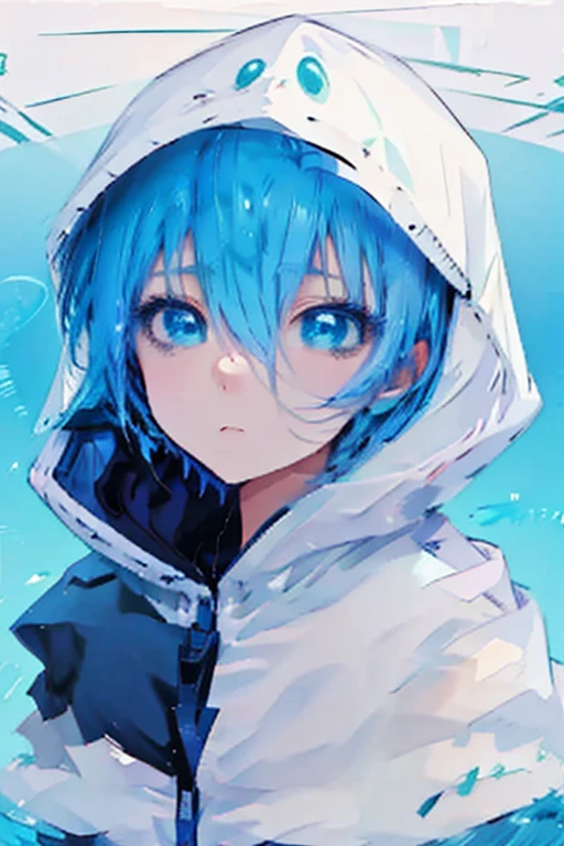 Anime character with blue hair and eyes wearing a hoodie, 2D Animation style, 2D Animation, I deny it, Drawn by an anime artist&#39;studio, Anime Moe Art Style, ayanami, Anime Shōnen, Rei Ayanami, アニメペインターstudioによって作成されました, by Shimo, Cute anime face, zerochan art, Watercolor Nendoroid, zerochan
