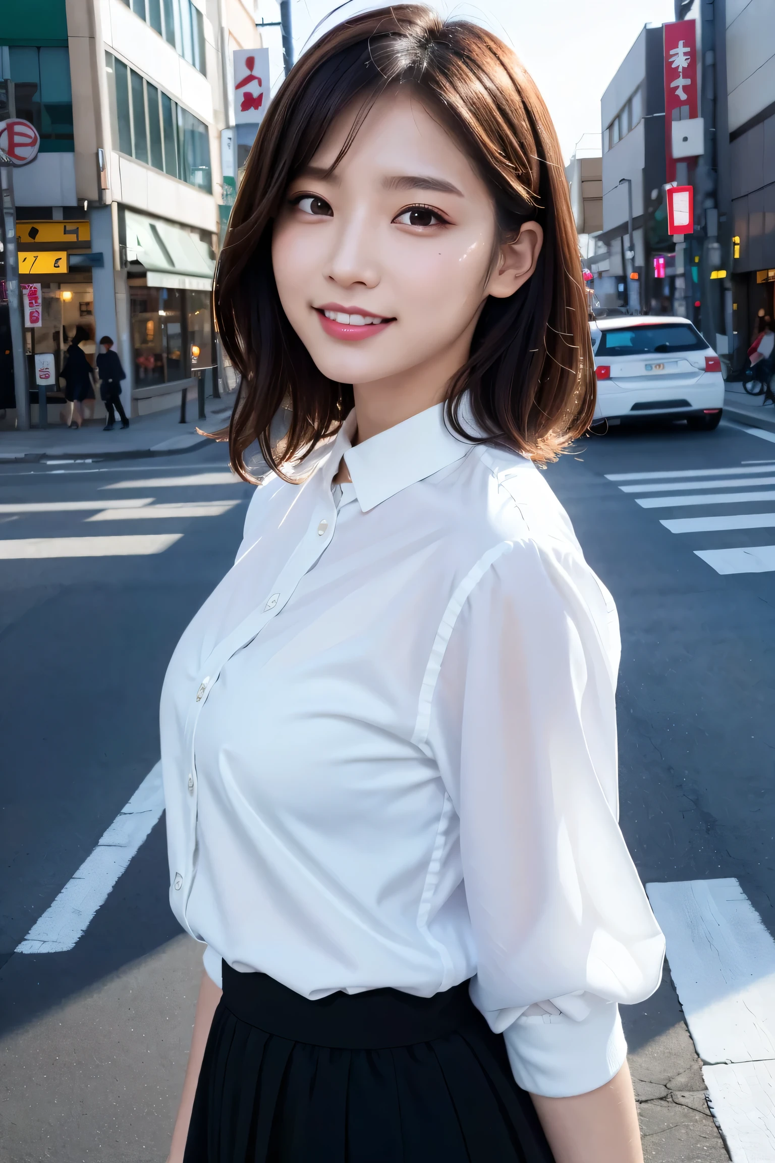 ((Top Quality, 8K, Masterpiece: 1.3)), Beautiful Women with Perfect Figure: 1.4, Slim Abs: 1.2, (Layered Hairstyles: 1.2)), (Sheer White Button Long Shirt: 1.3), Rain: 1.3, Street: 1.2, Wet Body: 1.1, Highly Detailed Face and Skin Texture, Detailed Eyes, Double Eyelids, Big, Smile, Open Chest Shirt