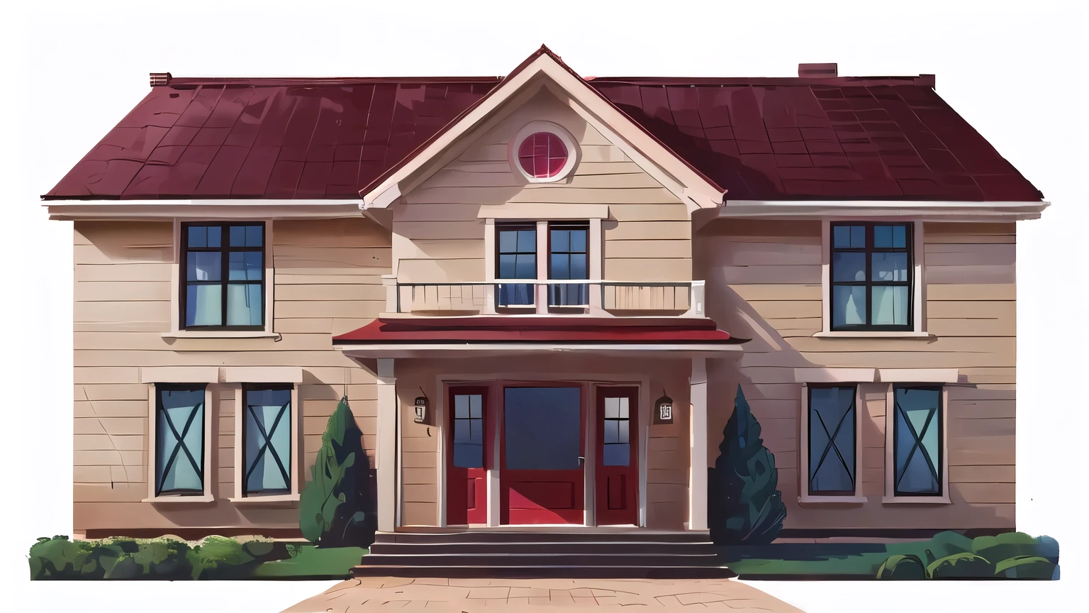 Illustration of a house with a red roof and a red door, Cartoon house,cute,