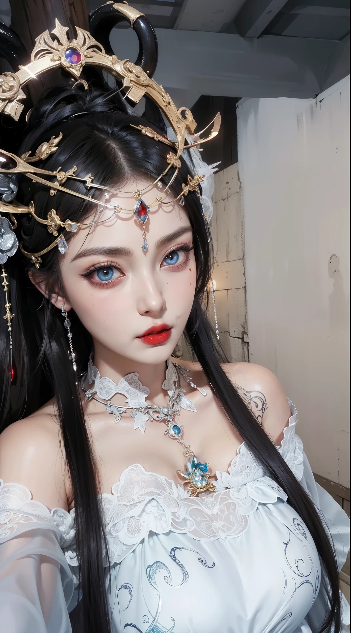 Detailed image quality,Witch Pandora,wing, Succubus Theme,堕落Angel,Excellent,scary,Secret Terror,Tentacles,With eyes,Uncanny Valley Effect,Beast Blood Moon,skeleton,vampire,Hellfire,Dark Queen,Angel,magician magic witch,16岁Angel,Eyes are blue(Pupils as deep as the starry sky),Gorgeous tattoo designs all over the body,Surreal photos(8K picture quality,Rich in details),Dark eyeshadow,Sexy thick lips(Red lipstick),Tattoo designs on body,Dark Queen,Light Armor,Templars