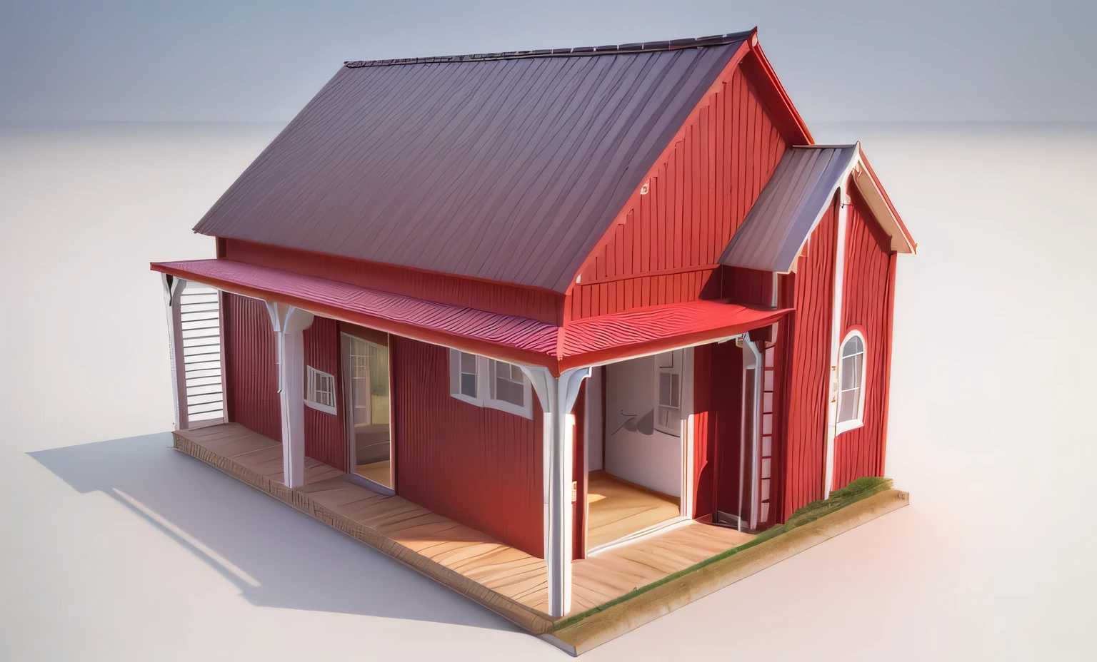 a rendering of a small house with a red roof and a porch, rendered 3d model, sketch - up, 3d rendered model, side-view. highly detailed, 3d rendered, 3 d rendered, rendered, 3/4 view, 3 / 4 view, front-view, above side view, with 3d render, with 3 d render