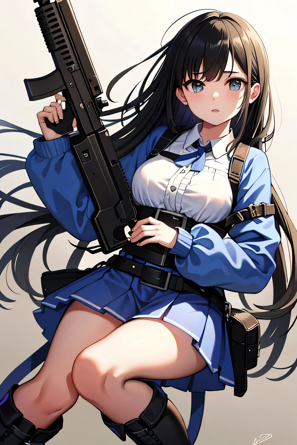 ((highest quality)), ((masterpiece)), (be familiar with), perfect face, (beautiful background), heavy firearms