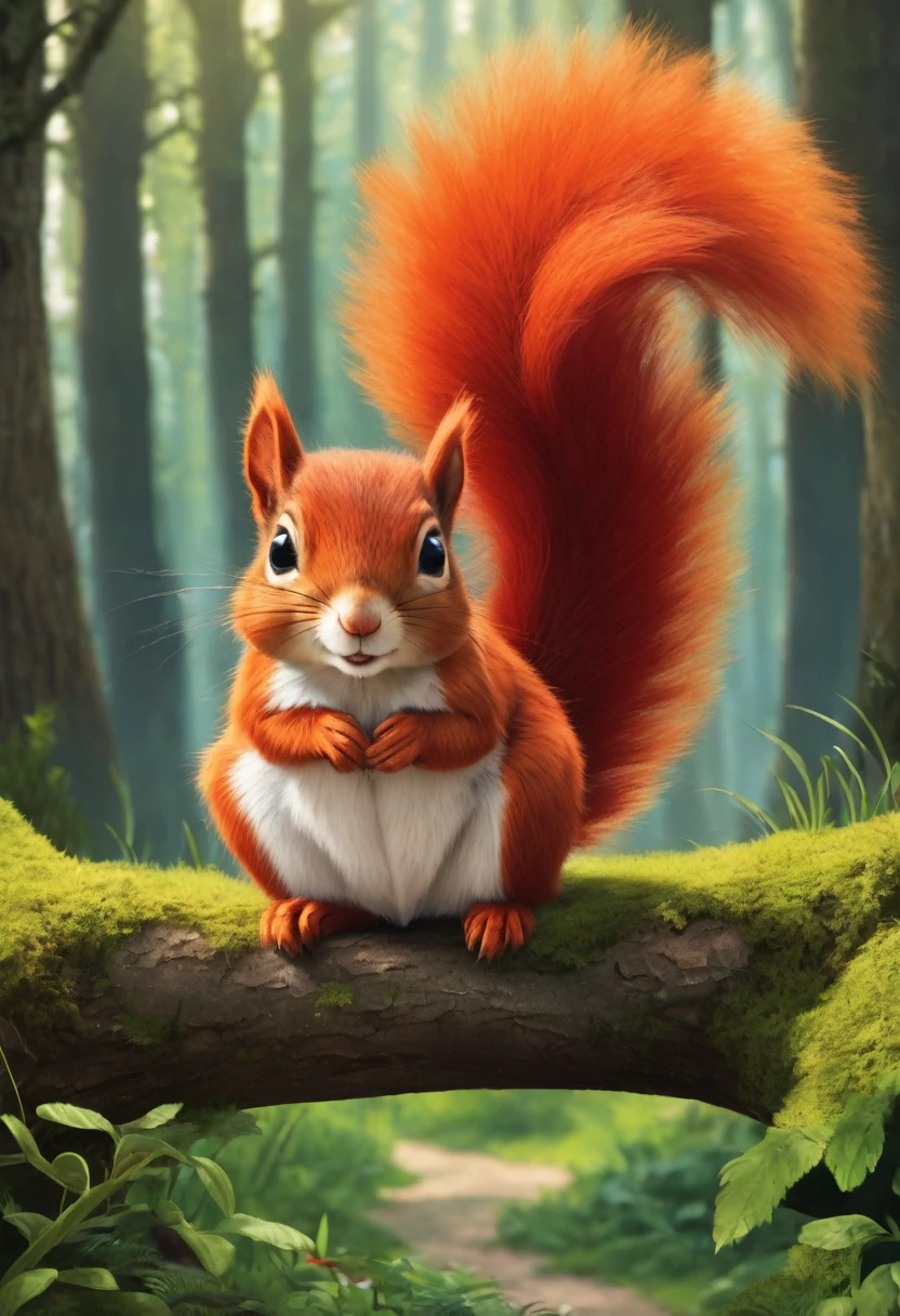 Once upon a time in a magical forest, there lived a curious little squirrel named Sammy. Sammy had fluffy, red fur and the biggest, bushiest tail you ever did see.