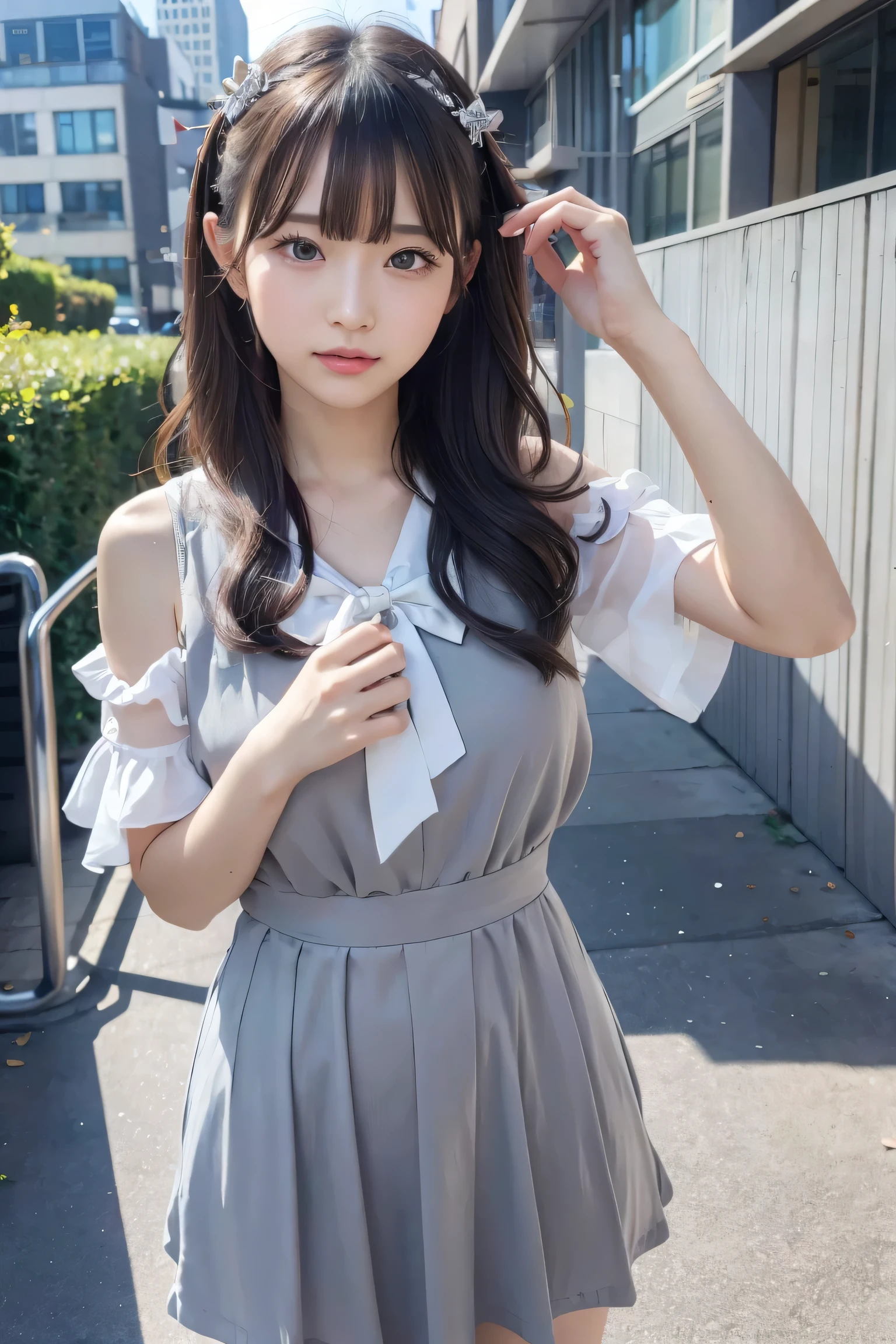 Adorable,  11 year old girl in Japan,  (Sleeveless sailor suit:1), Sitting on a cushion,   Curly medium hair, hair scrunchie,  (Smile :1),     (highlydetailed skin:1),   (Best Quality:1.0), (超A high resolution:1.0) ,(photographrealistic:1), (ultra-detailliert:1.0), (8k RAW photo:1.1),Looking at Viewer,See-through