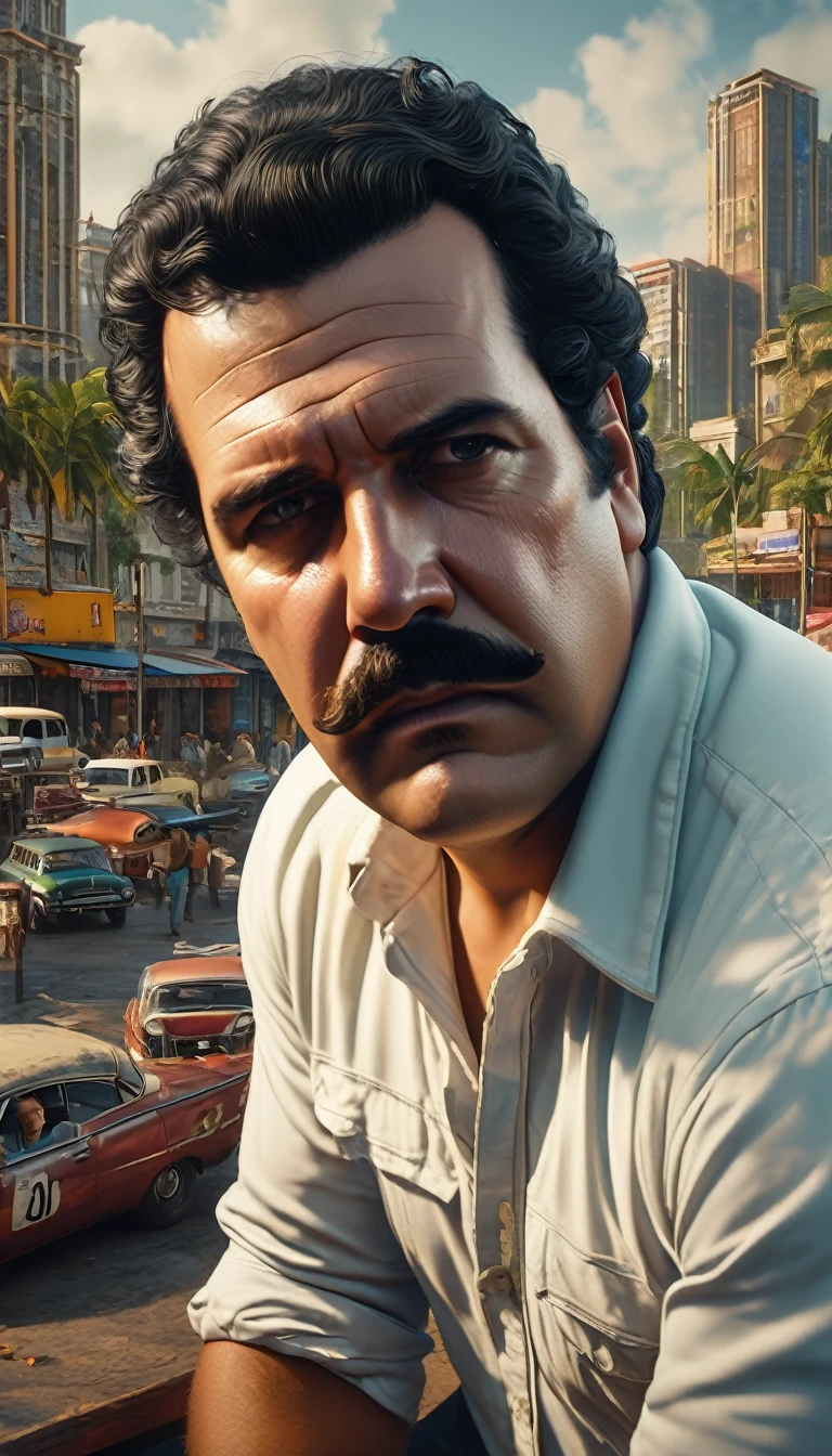 Pablo Escobar hiding in one of his many secret locations, surrounded by loyalists, detail, shot, dramatic, daylight, indoor studio lights, medium shot , highly detailed, vibrant, detailed textures, medium shot, ultrawide, full length shot, realistic, bright, ultrarealistic, realistic focus face, bright scene, city, 8k ,hyper realistic, ultra detailed hyper realistic, photorealistic, Studio Lighting, reflections, Cinematic, historical accuracy, Color Grading, Photography, Shot on 50mm lens, Depth of Field, hyper-detailed, beautifully color, 8k