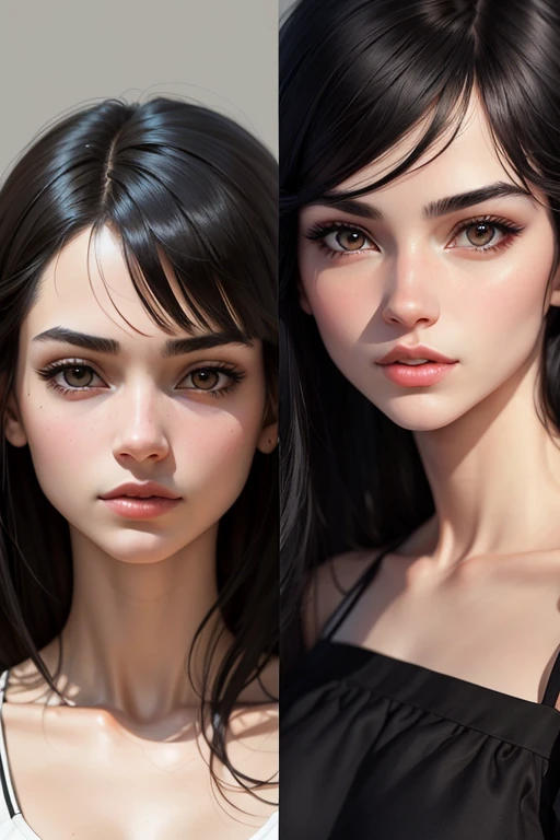 Masterpiece high quality high details realistic face ultra realistic face thin face girl with slender thin figure and short dark black hair till neck with tomboy fashion and face profile
