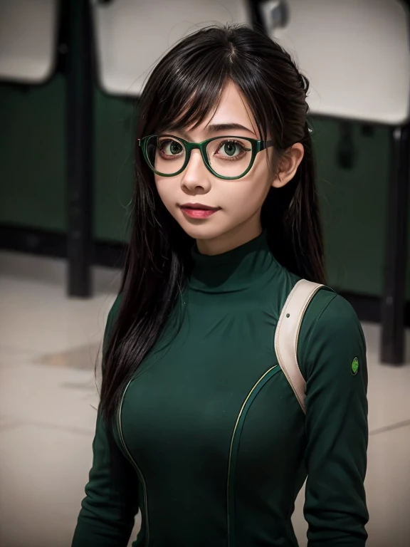 masterpiece, best quality, Very detailed, Lived_Luyu1girl, Solitary, For the audience, Green Superhero, Glasses