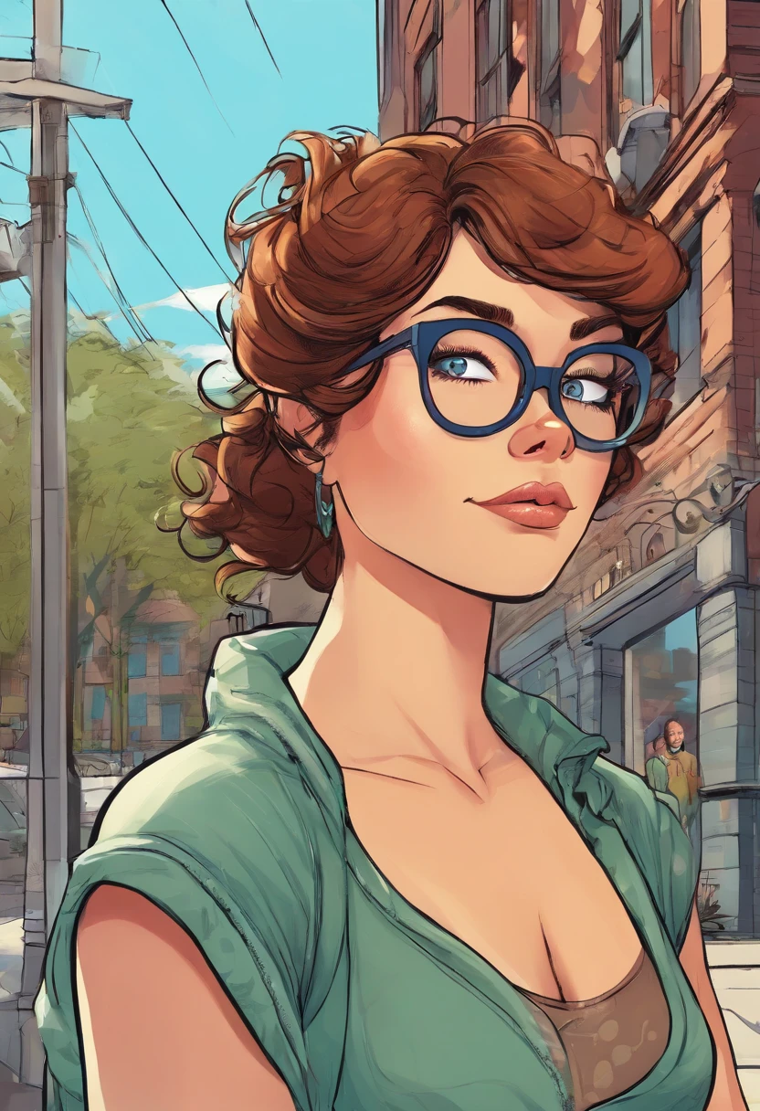Fat girl blue eyes glasses Brown hair pixar 