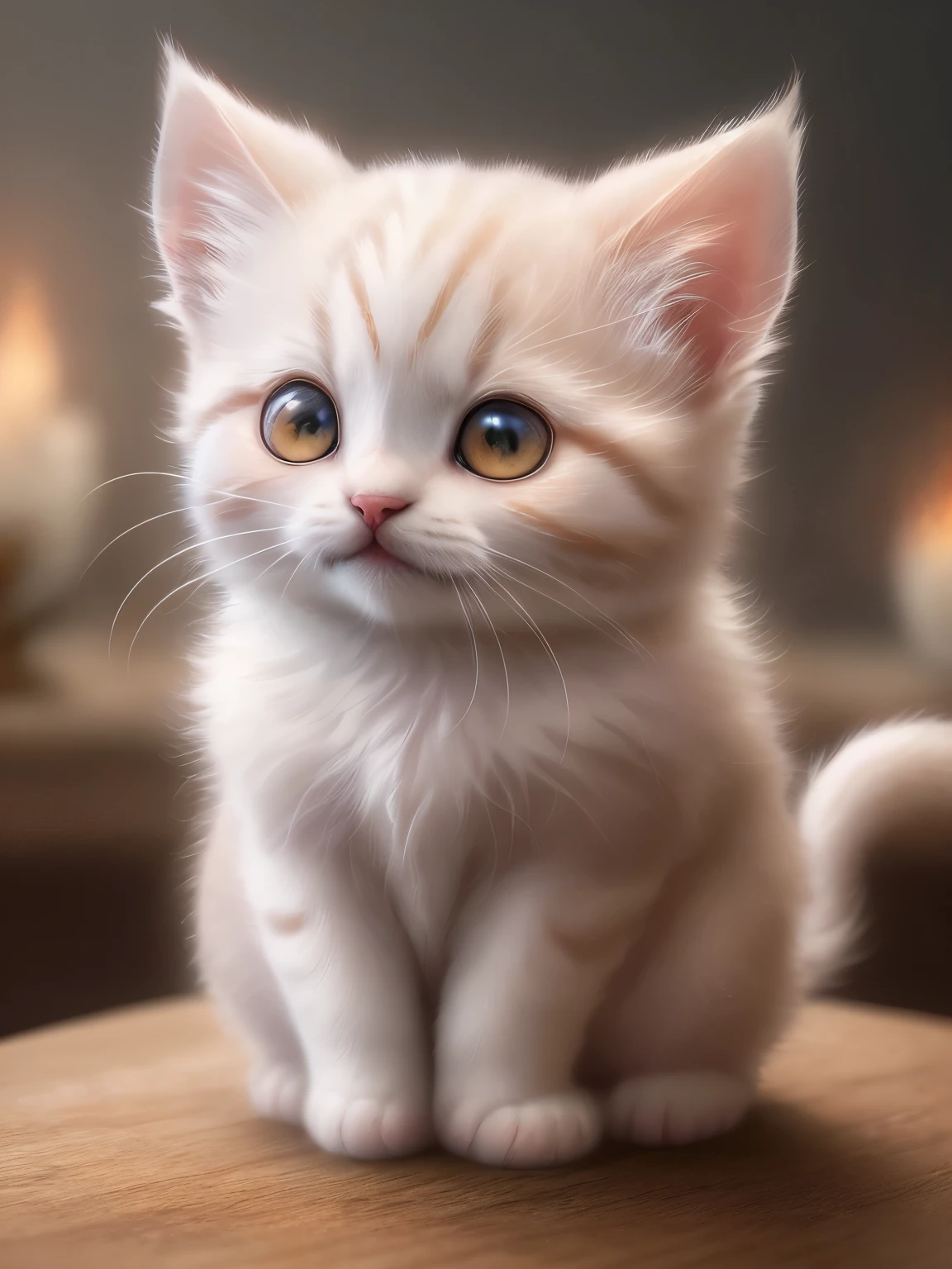 (highest quality,4K,8k,High resolution,masterpiece:1.2),Super detailed,(Realistic,Realistic,Photorealistic:1.37),Sculpture:1.37,Northern,South,Multiverse,Diverse landscapes,Natural Beauty,Ceramic craftsmanship,Glassy Surfaces,Cute tea cup((Mixed breed white and brown kitten))、Flickering flames,Art Gallery